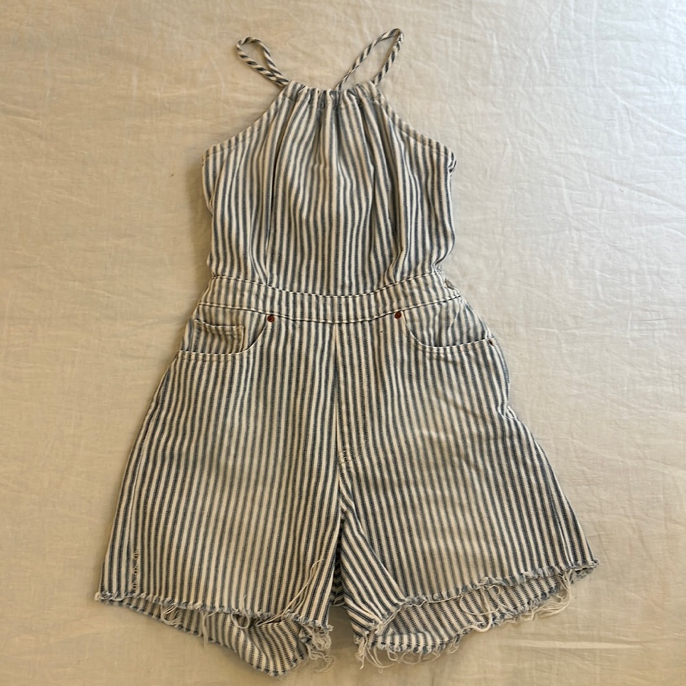 Ética Striped Strappy Denim Romper size Medium